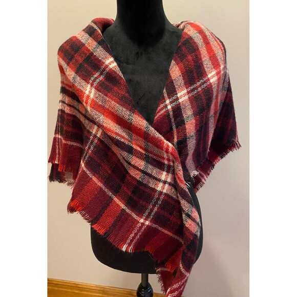 Vintage Wrap Red Plaid Classic Oversized Scarf Throw Soft Stylish Versatile - Picture 4 of 9
